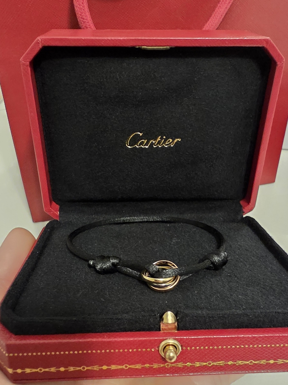 Cartier Black Cord Trinity Bracelet with Gold Rings